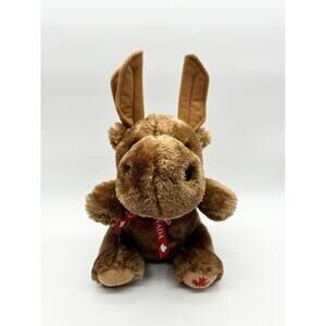 Canadian Moose Plush 8” Stuffed Animal W/ Red Ribbon Bow Canada Wild Wonder